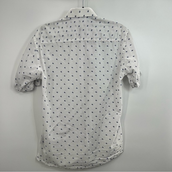 Jared Lang Men Button Down Short Sleeve Paisley Floral Embroidered Shirt Top M - Picture 4 of 9